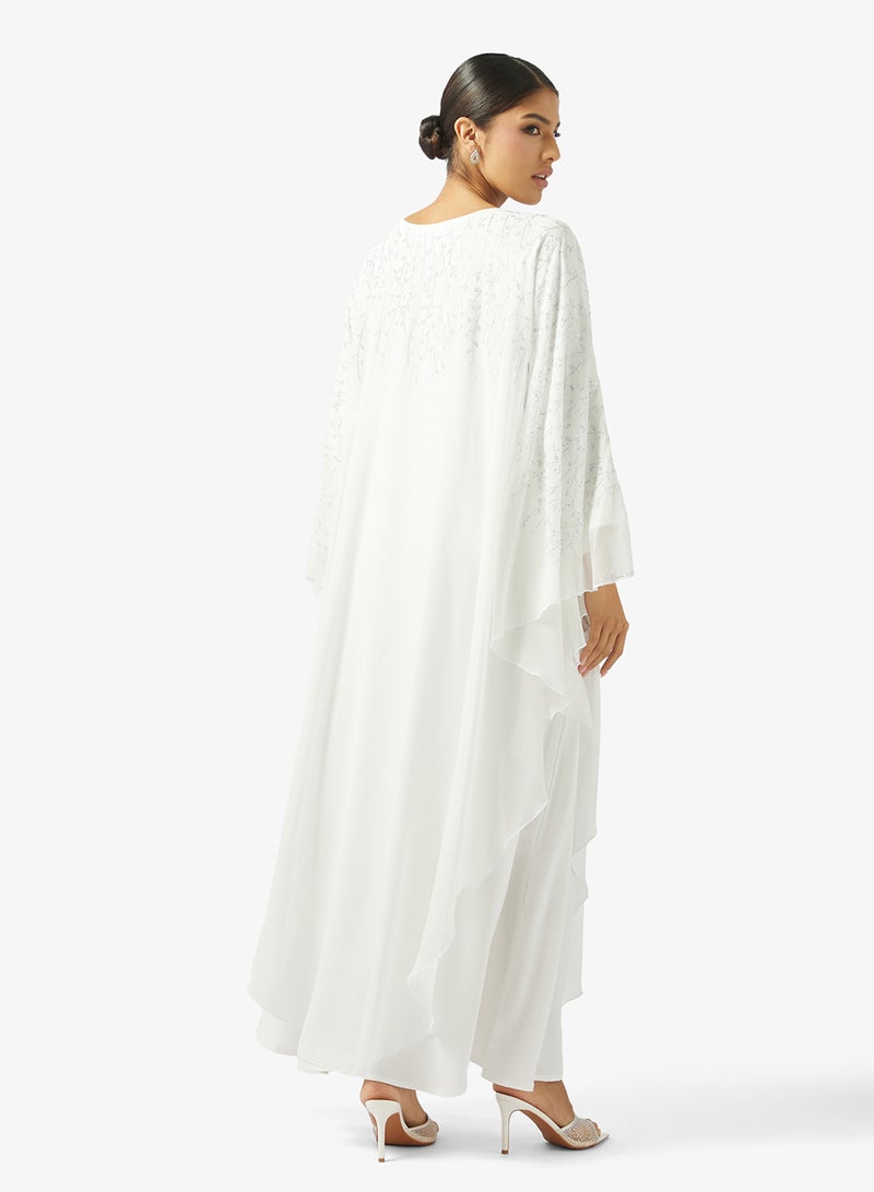 hayas closet White Embellished Abaya With Sheila - Image 2
